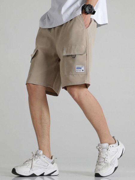 

men letter patched flap pockets drawstring waist shorts e2fq#, Black