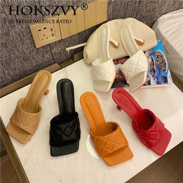 

hoksvzy crude high-heeled sandals female weave women slipper ladies thin sandal open toe slip on slides flip flop shoe zml, Black