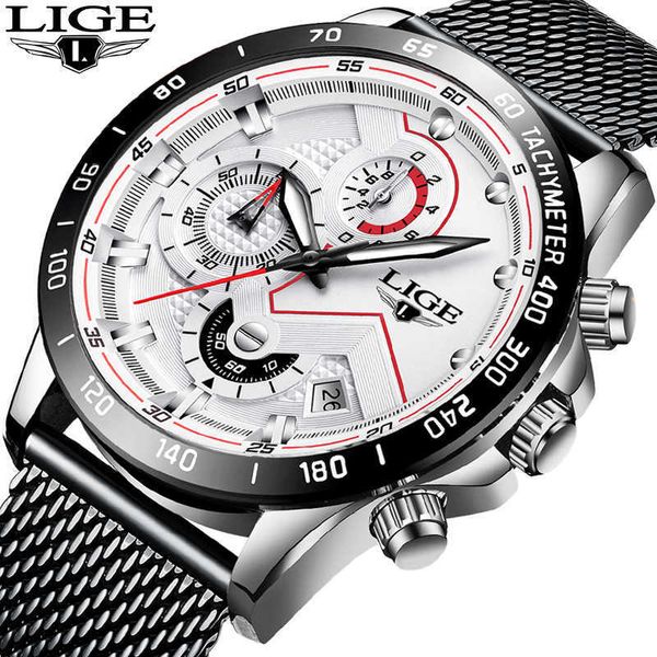 

lige blue casual mesh belt fashion quartz watch mens watches brand luxury waterproof clock relogio masculino+box 210527, Slivery;brown
