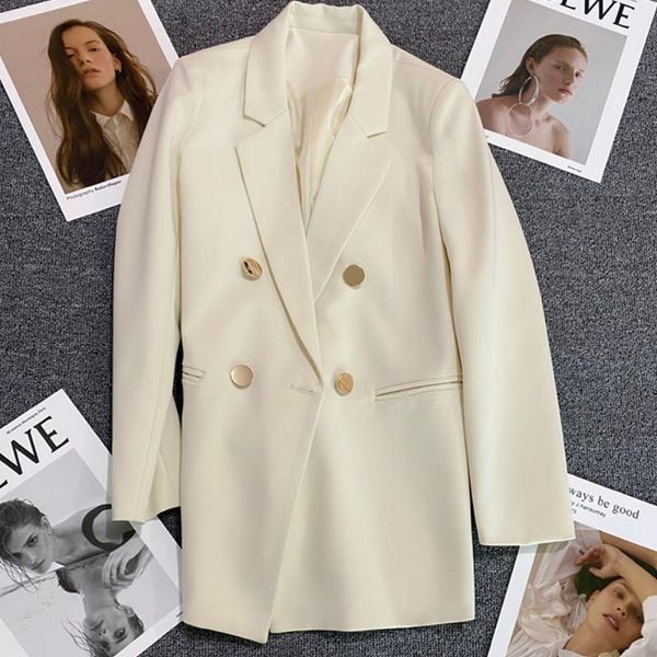 

women's suits & blazers 2021 spring autumn metal buckle high-quality slimming blazer female korean british style double-breasted milky, White;black