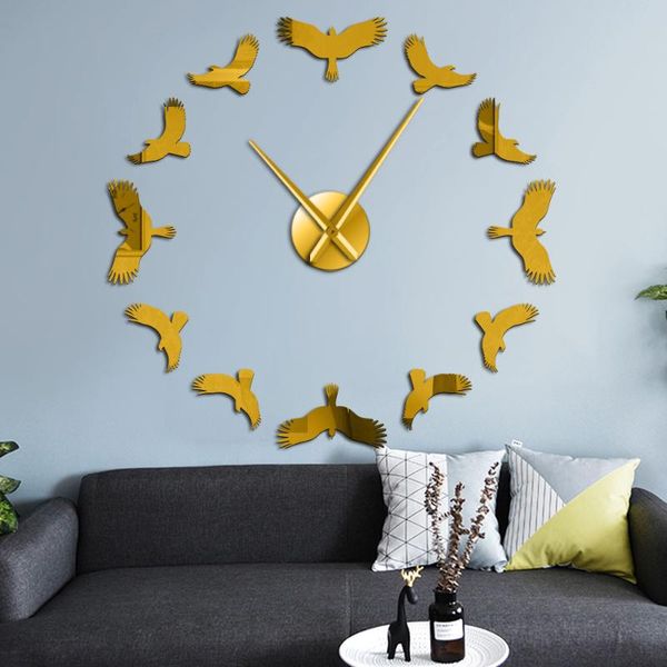 

wall clocks flying birds 3d diy clock eagle bird high in the sky wild life nature silent quartz watch mirror