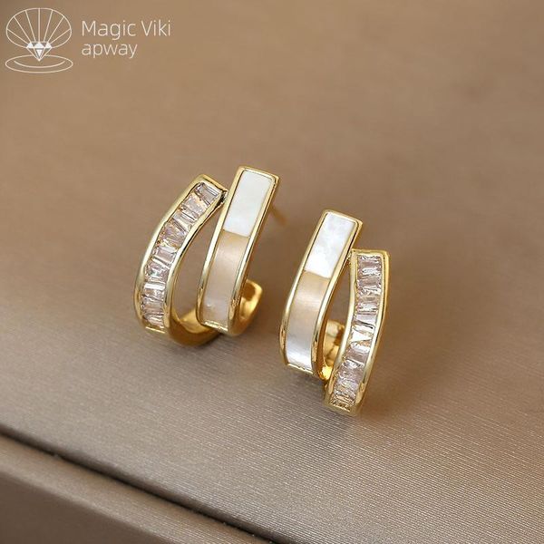 

stud magicviki fashion shell earrings 2021 trendy high-end earring female summer niche korean temperament, Golden;silver