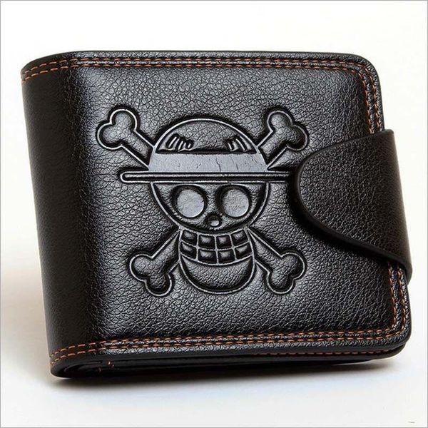 

men boys luffy wallet monkey d straw hat pirates anime skull purse black pu leather, Red;black