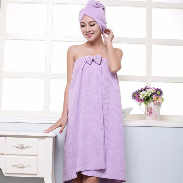 

towel solid color microfiber bath set fashion bow wraped chest skirt with shower cap absorbent bathrobe towels home textile
