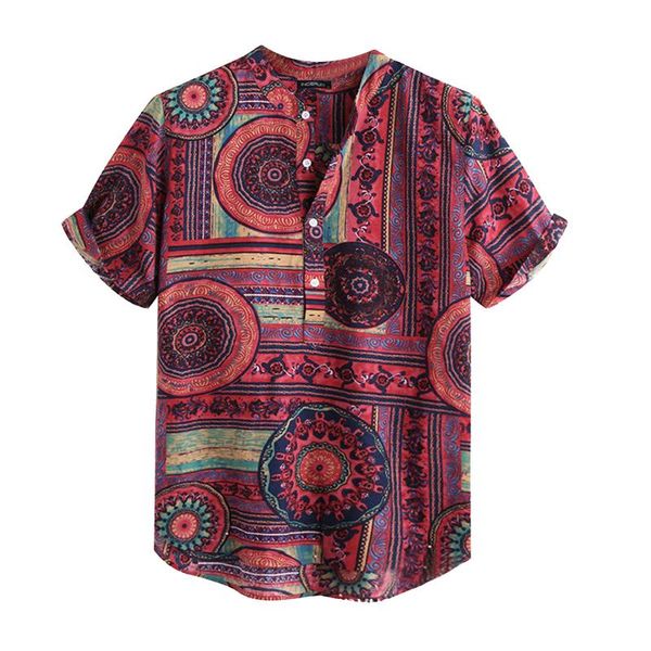 

mens fashion ethnic short sleeve casual printing hawaiian shirt blouse t-shirt button up graphic retro slim fit shirts men's, White;black