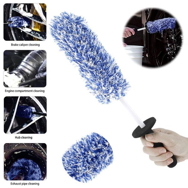 

car sponge microfiber detailing brush with removable head durable rim spokes caliper wheel cleaner