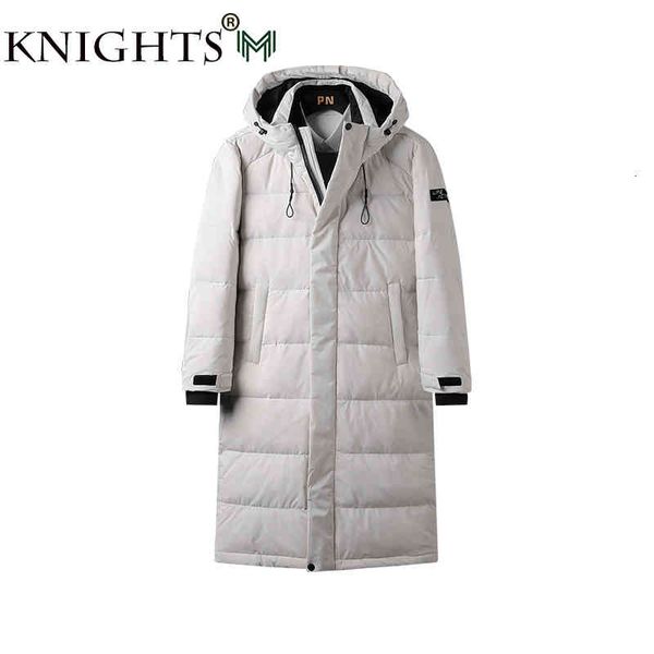 

men thicken coat 2021 jacket hooded warm x-long parka white duck down solid color thick parkas outerwear, Black