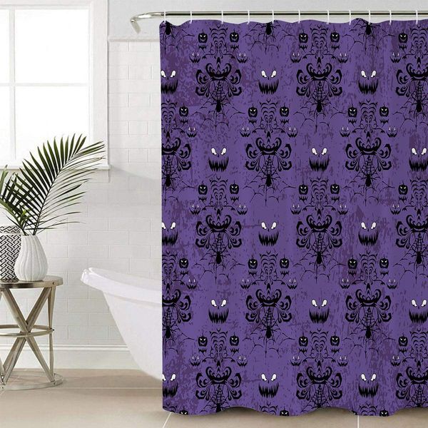 

halloween shower curtain for bathroom waterproof fabric bath curtain with 12 hooks machine washable, ghost face purple pattern