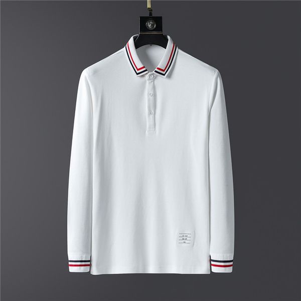 

men's long sved polo shirt, high-quality brand clothing, leisure, cotton embroidery, 2021, White;black
