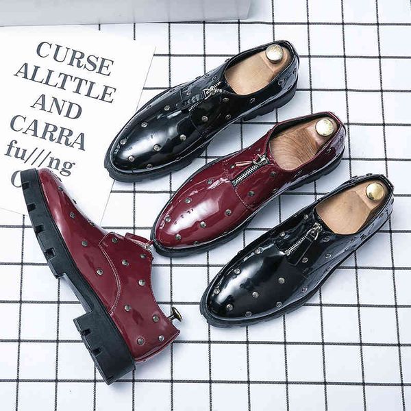 

dress shoes men's solid-colored shoes pu rivet front decoration zipper bottom anti-slip casual comfortable ks039 ukeq, Black