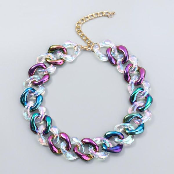 

chains 1pcs boho large thick chunky chain choker necklaces colors women massive statement jewelry big acrylic resin necklace, Silver