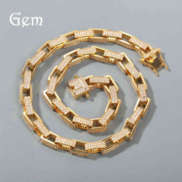 

18k row diamond zircon jewelry hip hop fashion square box chain copper inlaid buckle 8mm cuba chaoren clavicle, Black