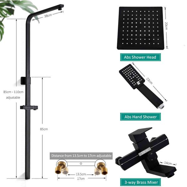 

bathroom shower heads matte black faucet set wall mount rainfall mixer tap bathtub 3-way p1g3