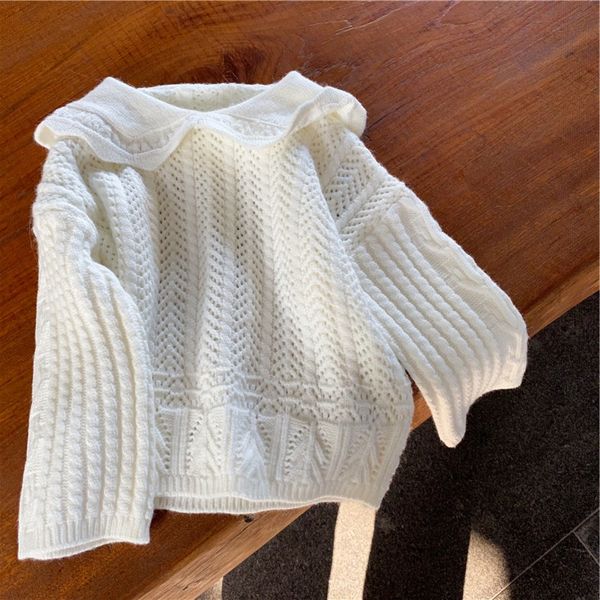 

new 2021 spring baby girls knitted hollow out sweaters solid color pullovers korean style toddlers children sweater, Blue