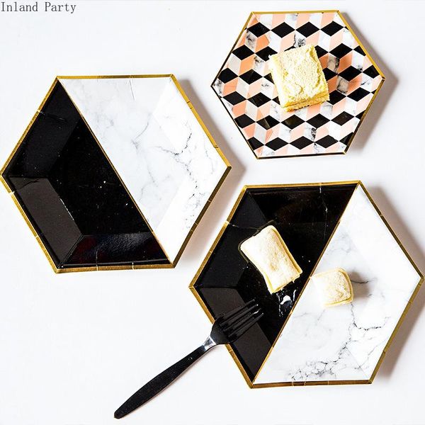 

marble pattern disposable tableware set paper plate cup black for wedding birthday decoration party supplies dinnerware