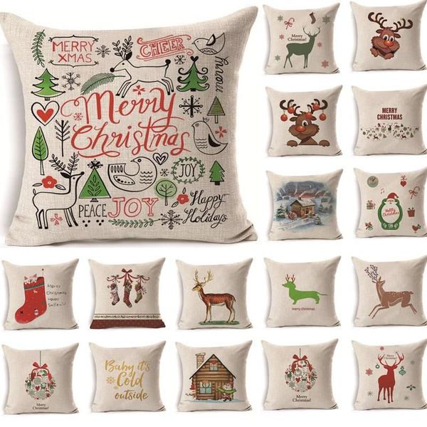 

1pcs 43*43cm christmas deer pattern cotton linen throw pillow cushion cover car home sofa decorative pillowcase 40478 cushion/decorative