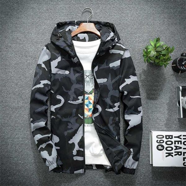 Homens Camo Jackets Primavera Outono Casacos Casuais Casaco Com Capuz Jaqueta Camuflagem Moda Masculino Outwear Roupas Marca 5XL 211110