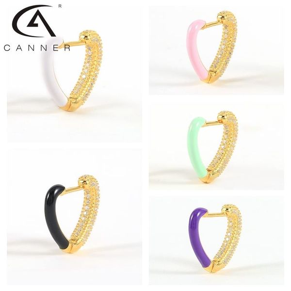 

hoop & huggie canner colorful love enamel earrings 925 silver macaron cute white heart zircon earring for women pendientes jewerly gifts, Golden;silver