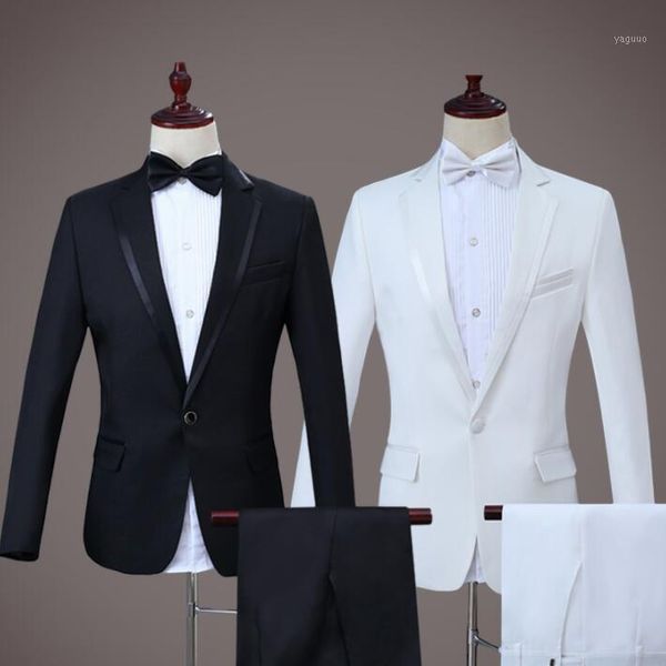 

men's suits & blazers black white blazer men groom suit set with pants mens wedding costume singer star style stage clothing formal dre, White;black
