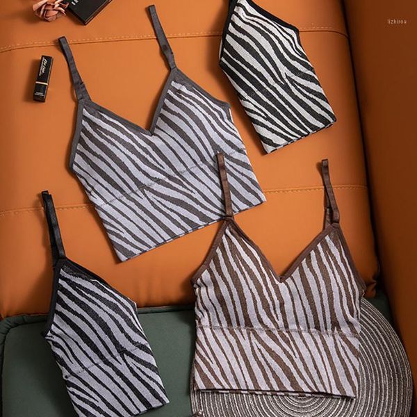 

1pc lingerie contrast stripes crop three-dimensional breast pad elastic fashion vest sling for women camisoles & tanks, Black;white