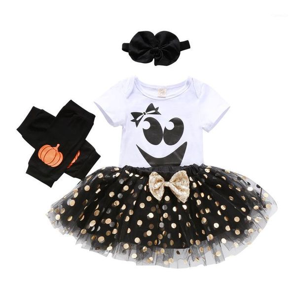 

clothing sets halloween born clothes set infant baby girls letter print romper + tutu mesh skirts leg warmer headband outfits 0-2y, White
