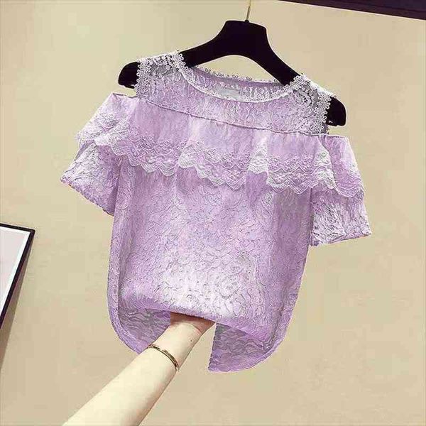

womens spring summer style lace blouses womens off shoulder embroidery ruffles short sleeve casual lace dd8614, White