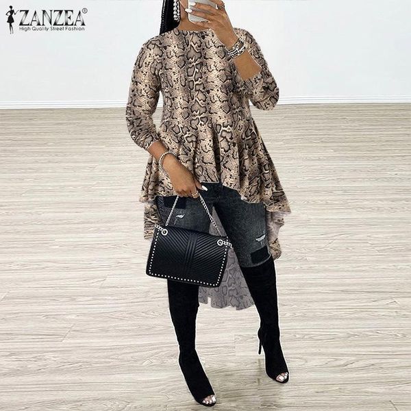 

women's blouses & shirts 2022 autumn party high low blouse fashion leopard print elegant irregular chemise lady casual vintage, White