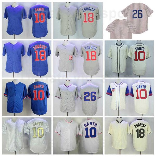 

retro baseball vintage 26 billy williams jersey 18 ben zobrist 10 ron santo blue white grey 1929 1942 1968 1969 1988 1994 retire, Black