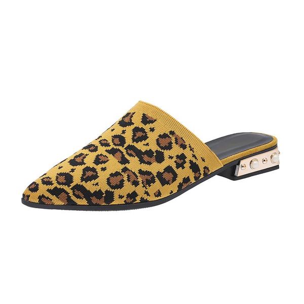 

slippers mules women 2021 knitted autumn leopard pointed toe ladies pumps low heels outside fashion female slipper elegant shoes, Black