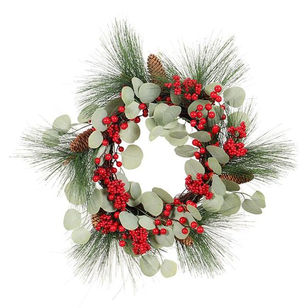 

christmas artificial pine needle garland red berries eucalyptus leaves cones holiday season winter decor decorative flowers & wreaths