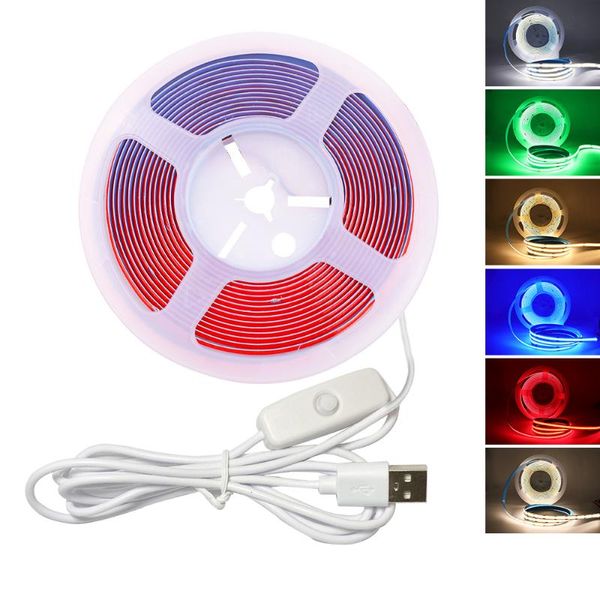 

strips usb cob led strip dc5v with switch 1m 2m 3m 4m 5m flexible light 320leds/m super bright red blue green pink white