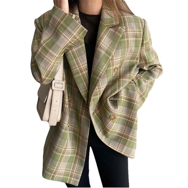 

women's suits & blazers debracat vintage loose women jacket stylish plaid blazer autumn chic double breasted female long suit jackets l, White;black