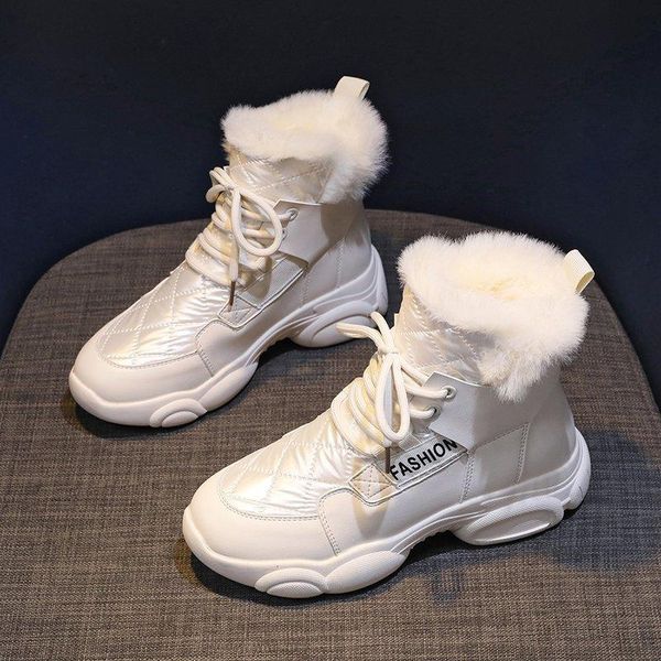 

boots fashion winter for women sneakers 2021 chunky snow fur casual shoes white black ankle female deisgner