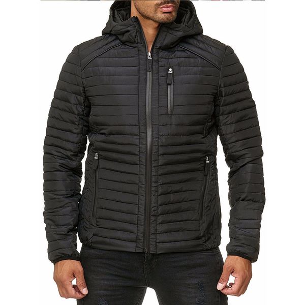 

mens solid color fashion zipper mens hooded cotton jacket winter mens jacket winter coat men clothing, Black