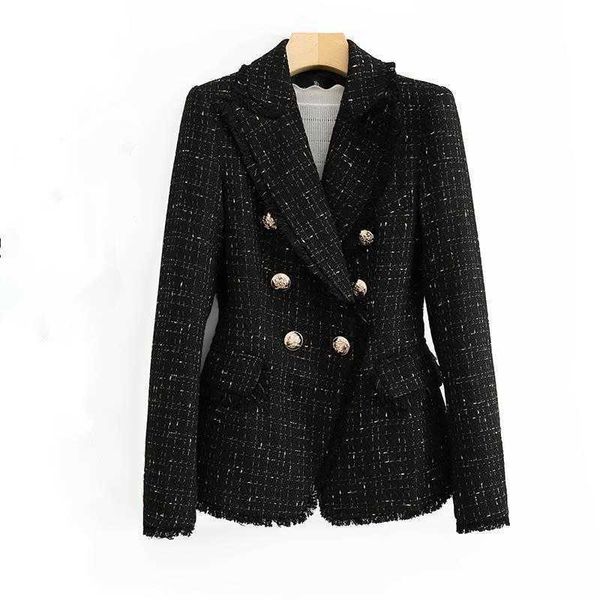 

temperament ladies jacket tweed suit double-breasted high-quality slim is thin and women 210930, White;black