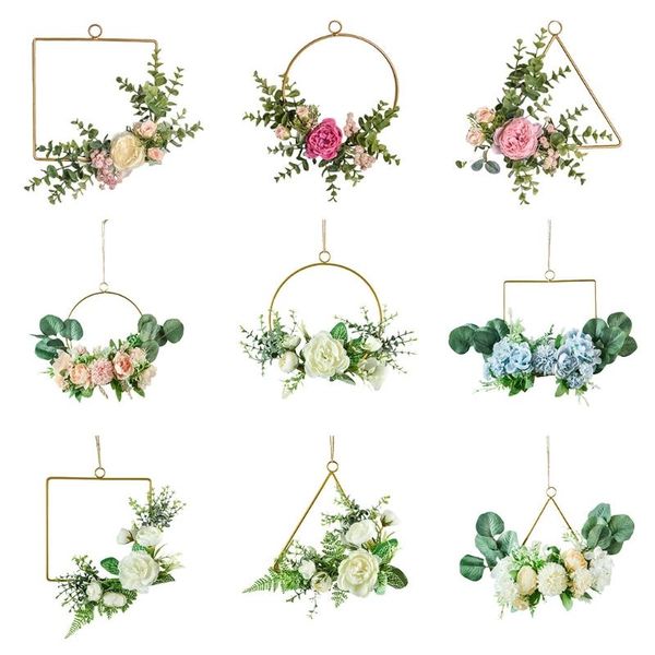 

decorative objects & figurines wrought iron wreath artificial flower pendant hanging wall hoop garland for wedding decor