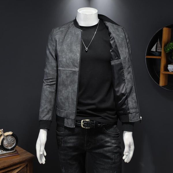 

men's fur & faux 2021 spring and autumn leather clothing slim-fit korean handsome motorcycle casual trend pu jacket, Black