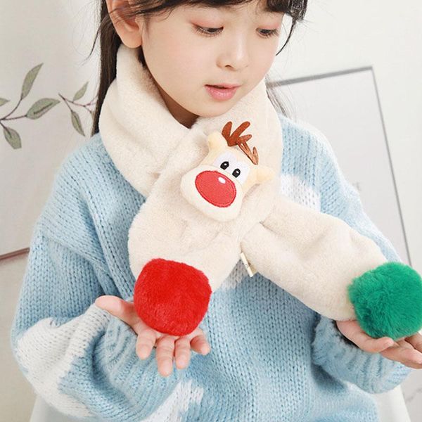 

scarves baby cute cartoon cross scarf children autumn winter warm toddler boys girls imitation fur red nose deer 75*10cm, Blue;gray
