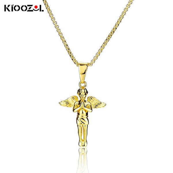 

pendant necklaces kioozol angel declaration stainless steel gold silver metal necklace for men fashion jewelry couple accessories 298 ko8
