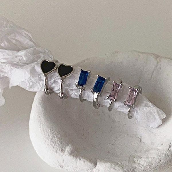 

earrings & necklace punki cold wind color zircon love ear buckles, simple and versatile personality, small ladies fashion jewelry,, Silver