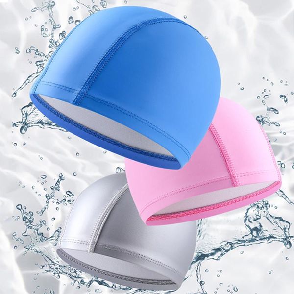 

swimming caps waterproof pu cap solid color rim thickened pool outdoor beach