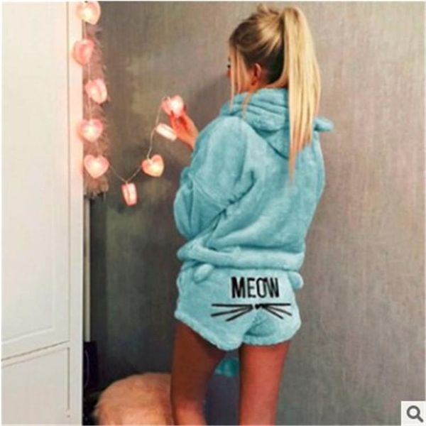 

women's tracksuits autumn cat embroidery pajamas hooded casual suit two-piece, Gray