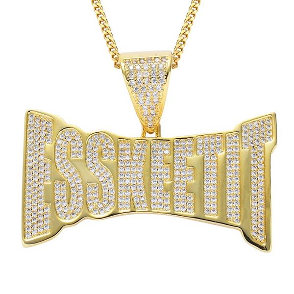 

pendant necklaces drop iced out cubic zircon esskeetit necklace mens hip hop sliver color jewelry charm for gifts, Silver