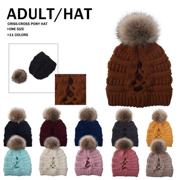 

2021 cc trendy women cycling hats knitted fur poms beanie winter luxury cable slouchy skull caps beanie hats