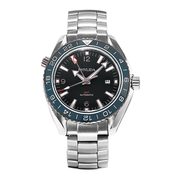 

wristwatches men's 43.5mm gmt dual-time automatic watch sea ocean homage sapphire crystal blue ceramic bezel insert white number, Slivery;brown