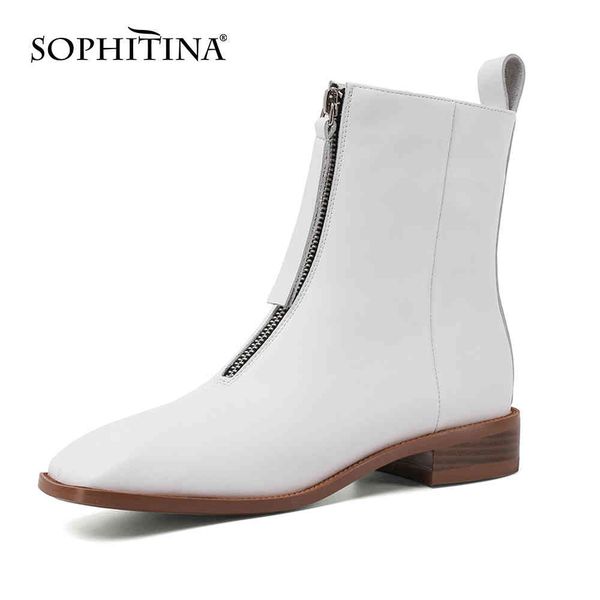

sophitina women's shoes ankle boots winter handmade ladies boots zipper low heel square toe women's boots so584 210513, Black
