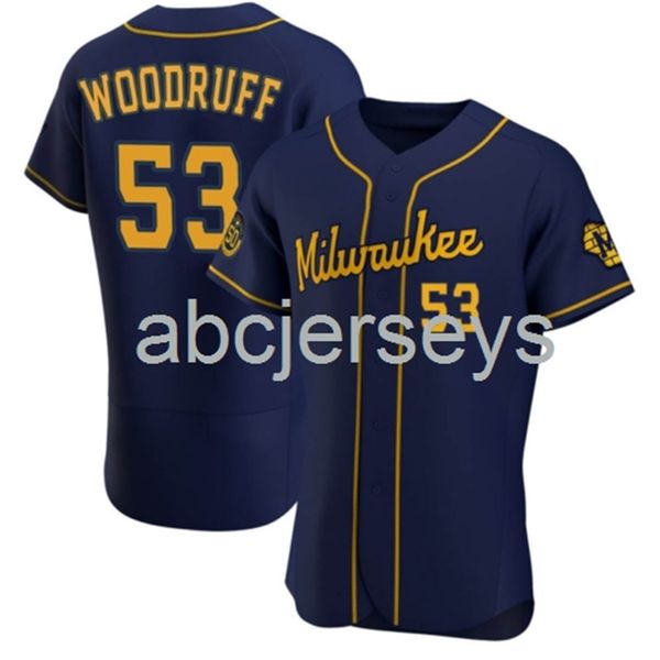 

brandon woodruff #53 navy baseball jersey xs-6xl, Black