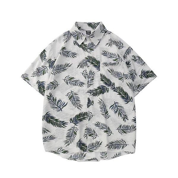 

men's casual shirts men shirt short sleeve white navy 2021 summer loose pocket leaves fashion male thin chinese style s96, White;black