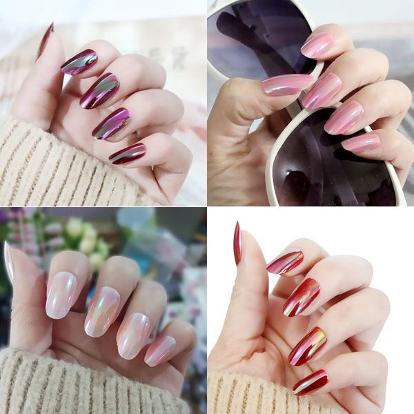 

pcs/set 9 colors fashion shiny false nails full cover fake abs plastic nail art decorations professional extension tool1, Red;gold