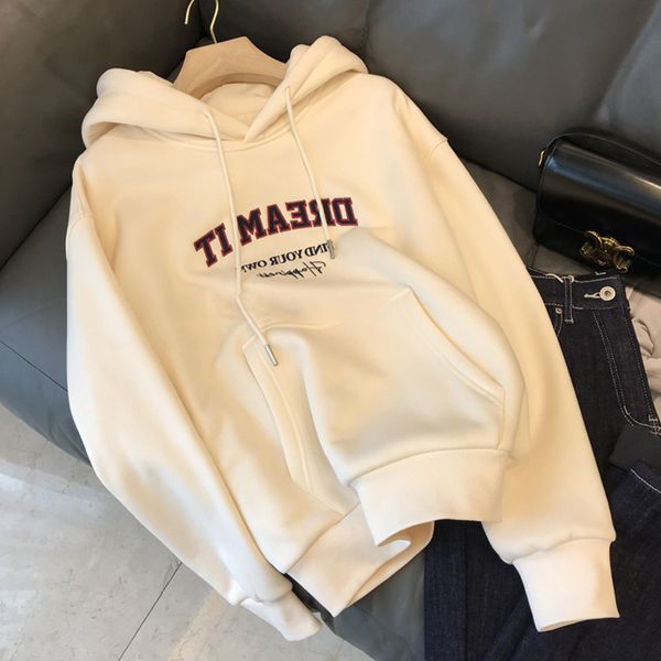 

hoodie sweater volcanic rock heat storage loose slimming embroidery plus velvet sweater women winter new style, Black